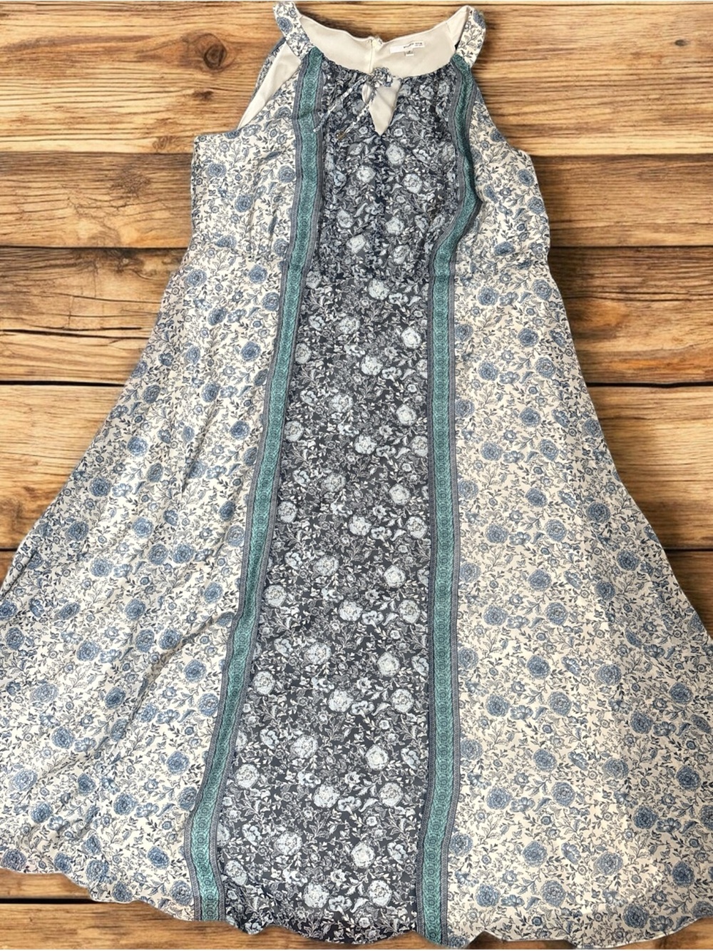 Studio One Blue and Gray Floral Panel Maxi Dress